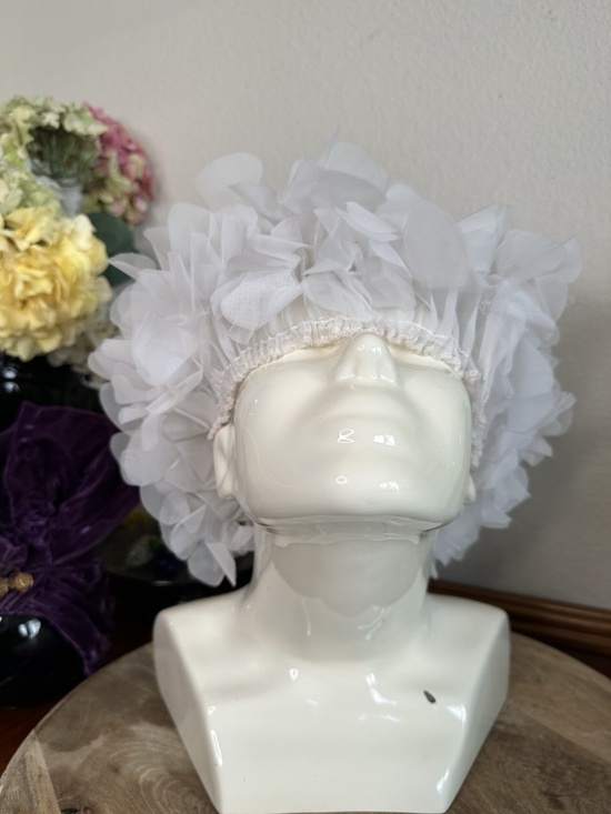 White Puff Hat Vintage 50s Organza Elegant Tea Party Wedding Head Piece main image 7